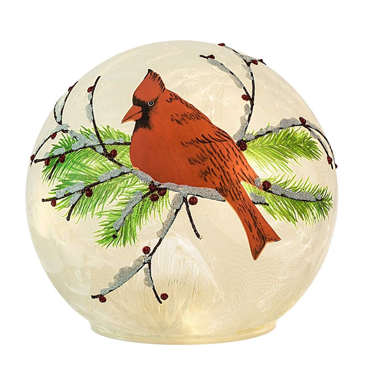 Haute Decor Cardinal Christmas Globe with Battery-Operated Timer and 15 Warm White LED Lights 6 Inch Diameter